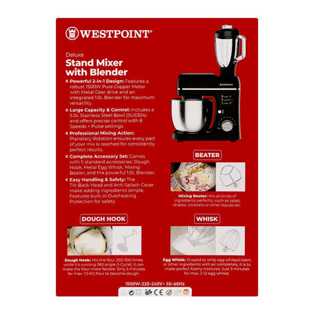 West Point Deluxe Stand Mixer With Blender, 1500W, 220-240V, 5 Liters, WF-4627B - Image 3