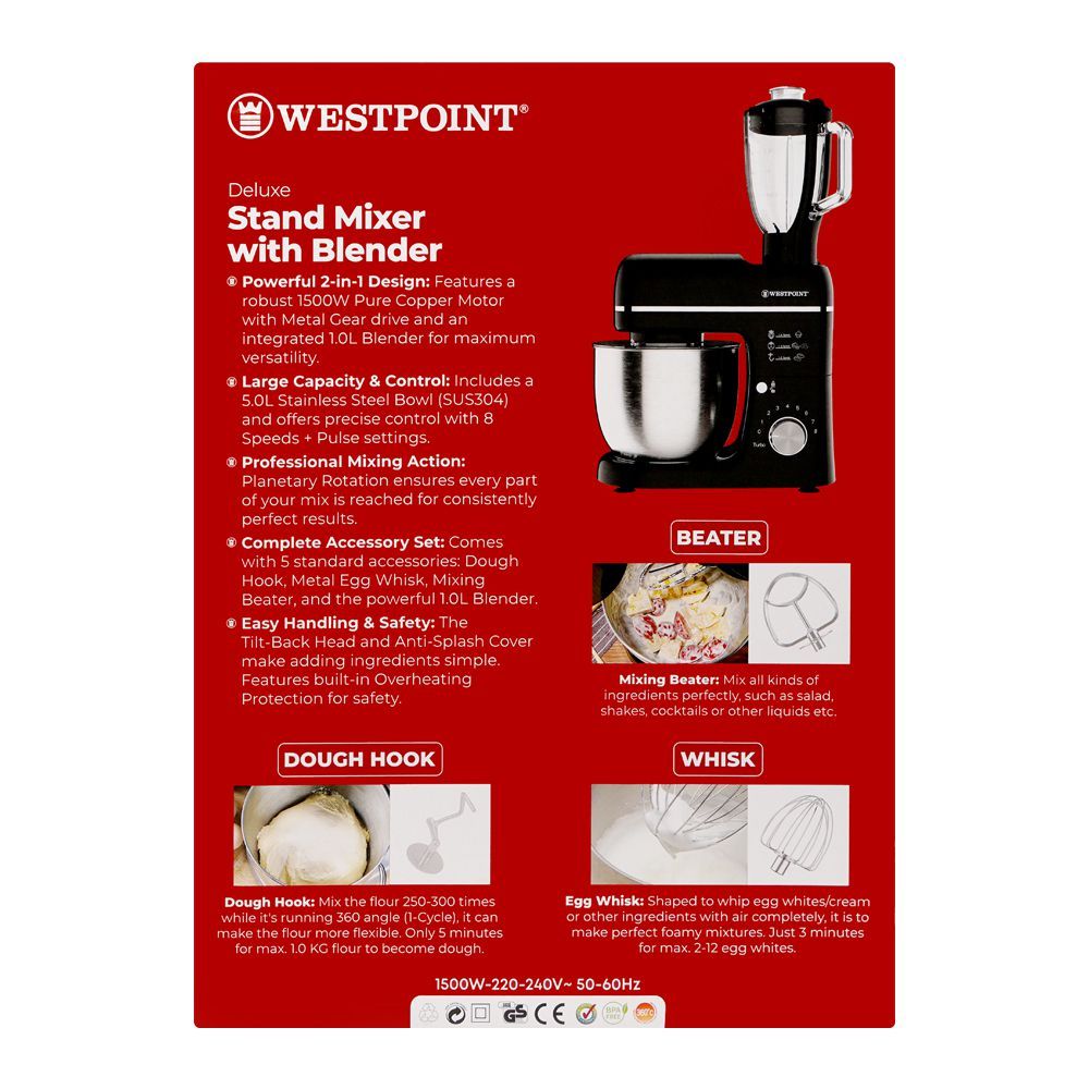 West Point Deluxe Stand Mixer With Blender, 1500W, 220-240V, 5 Liters, WF-4627B - Image 3