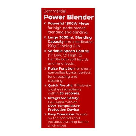 West Point Commercial Power Blender, 1500W, 220-240V, 3000ml + 150g, WF-448 - Image 4