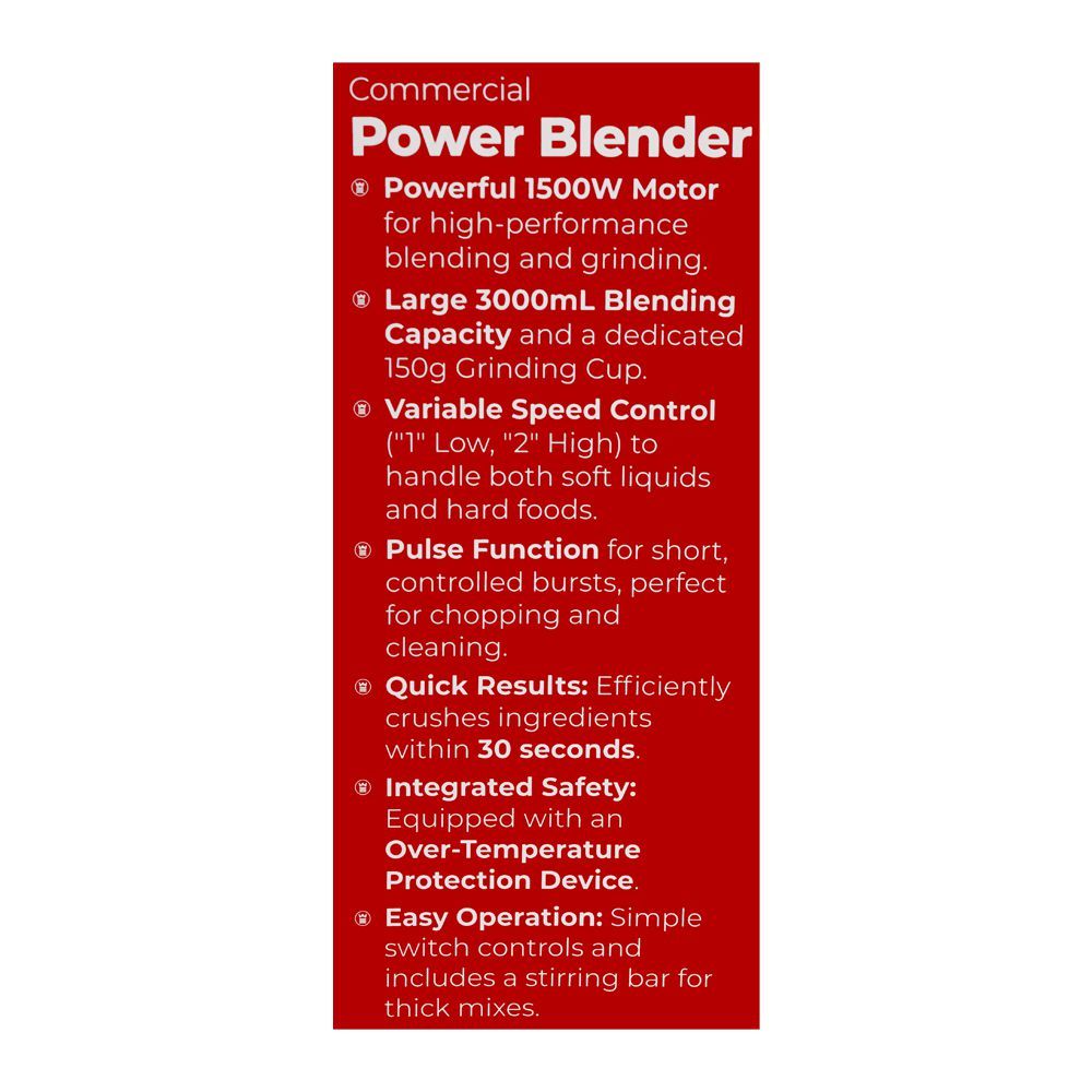 West Point Commercial Power Blender, 1500W, 220-240V, 3000ml + 150g, WF-448 - Image 4