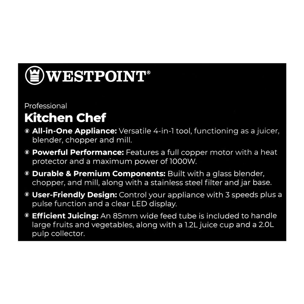 West Point Professional Kitchen Chef, 1000W, 220-240V, 1.2 Liter + 2 Liters, WF-1847 - Image 4