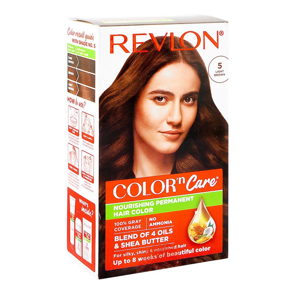 Revlon Color'n Care Nourishing Permanent Hair Color, Ammonia Free, Jojoba Oil, Shea Butter, 5 Light Brown - Main Image