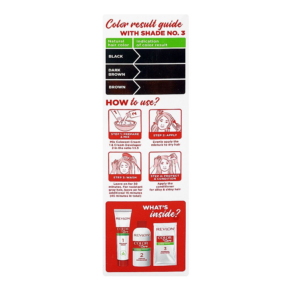 Revlon Color'n Care Nourishing Permanent Hair Color, Ammonia Free, Jojoba Oil, Shea Butter, 3 Darkest Brown - Image 3