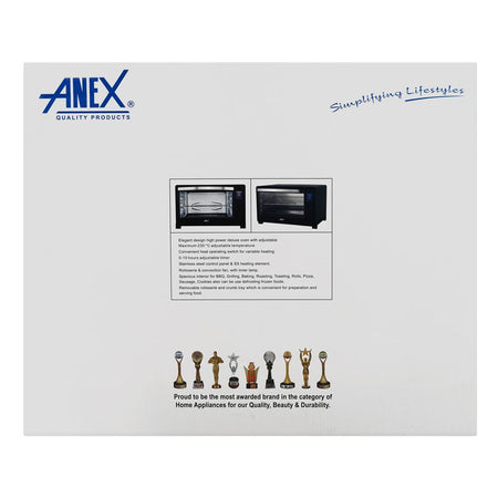 Anex Deluxe Oven Toaster, 2200W, 60 Liters, Black, AG-3080 - Image 6