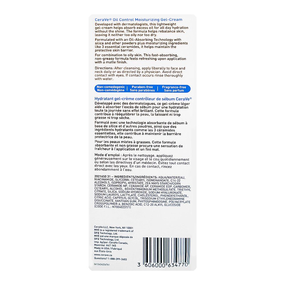CeraVe Oil Control Moisturising Gel Cream, Paraben Free, Niacinamide, Hyaluronic Acid, 89ml - Image 3