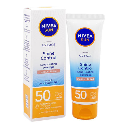 Nivea Sun UV Face Shine Control Long Lasting Coverage Medium Tinted Sunscreens, SPF50, Glycerin, For Normal & Combination Skin, 50ml - Main Image