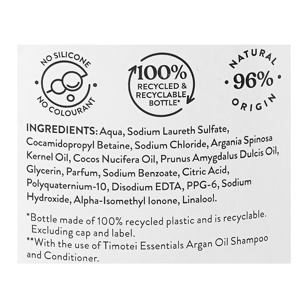 Timotei Essentials Argan Oil Shampoo, For Damaged Hair, 750ml - Image 3
