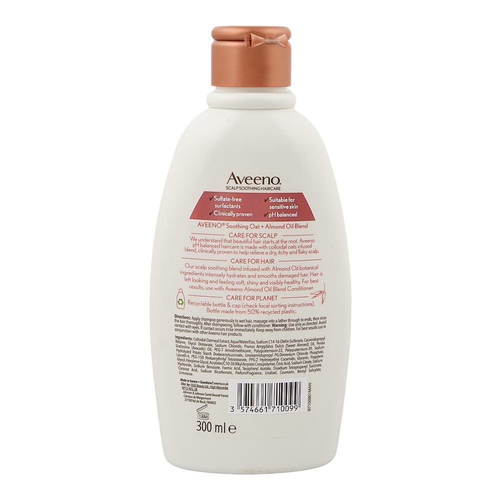 Aveeno Almond Oil Blend Damage Repair Shampoo, Sulfate Free, Glycerin, Almond Oil, Citric Acid, For Sensitive Skin, 300ml - Image 2