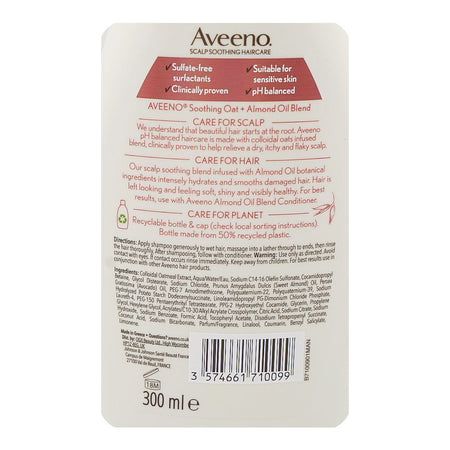 Aveeno Almond Oil Blend Damage Repair Shampoo, Sulfate Free, Glycerin, Almond Oil, Citric Acid, For Sensitive Skin, 300ml - Image 3