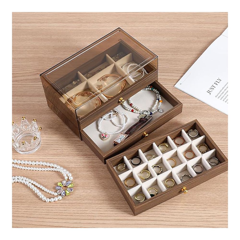 AJF Multi-Functional Jewelry Storage Box, Brown, LD-1018 - Image 2