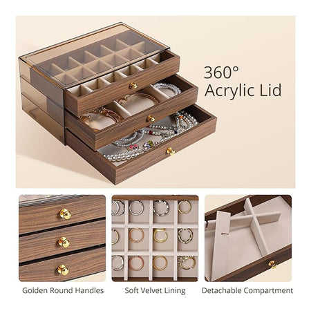 AJF Multi-Functional Jewelry Storage Box, Brown, LD-1018 - Image 3