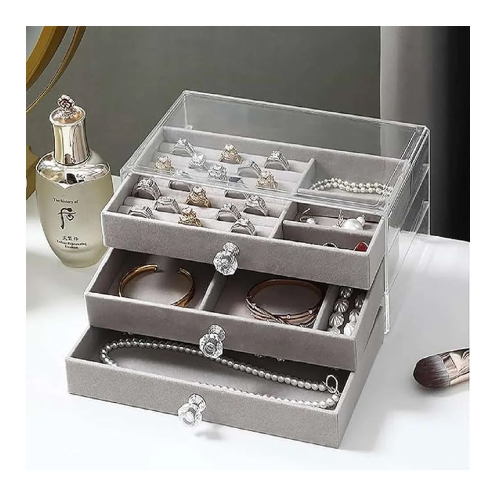 AJF Multi-Functional Jewelry Storage Box, Grey, LD-1018 - Main Image