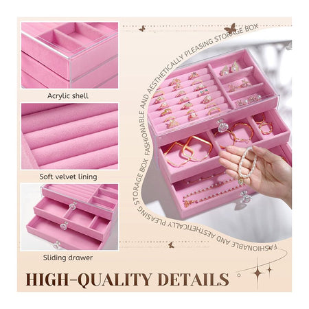 AJF Multi-Functional Jewelry Storage Box, Pink, LD-1018 - Image 3