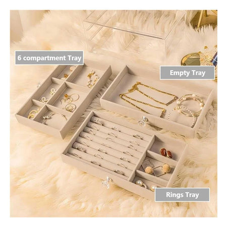 AJF Multi-Functional Jewelry Storage Box, Beige, LD-1018 - Image 2