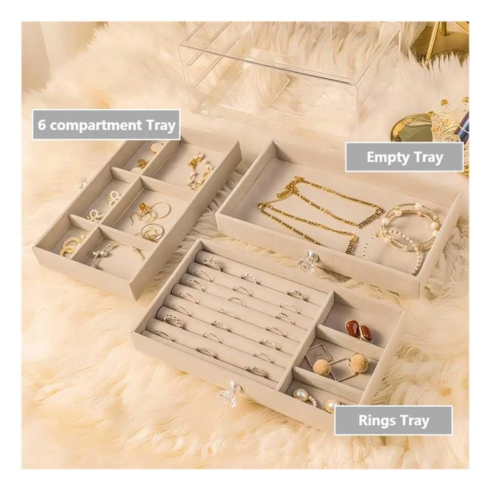 AJF Multi-Functional Jewelry Storage Box, Beige, LD-1018 - Image 2