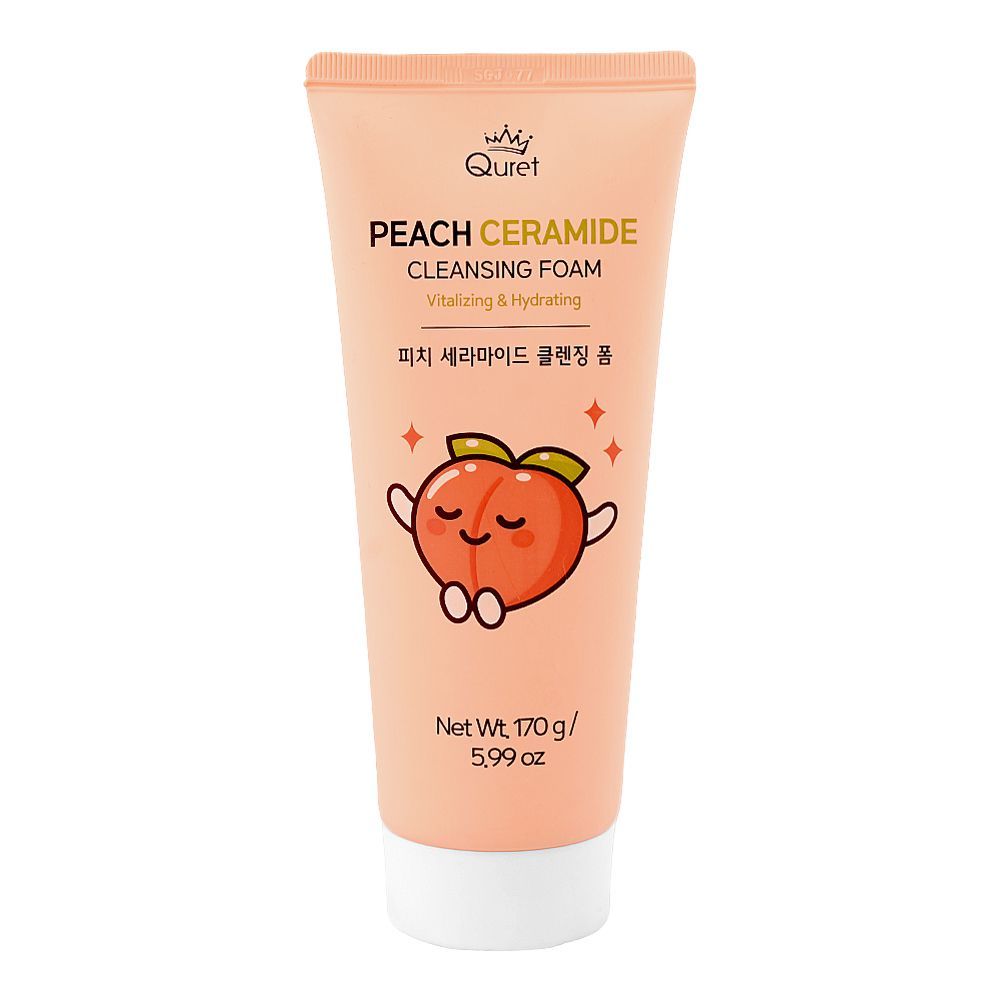 Quret Peach Ceramide Cleansing Foam, Glycerin, Lauric Acid, For Hydrated Skin, 170g - Main Image