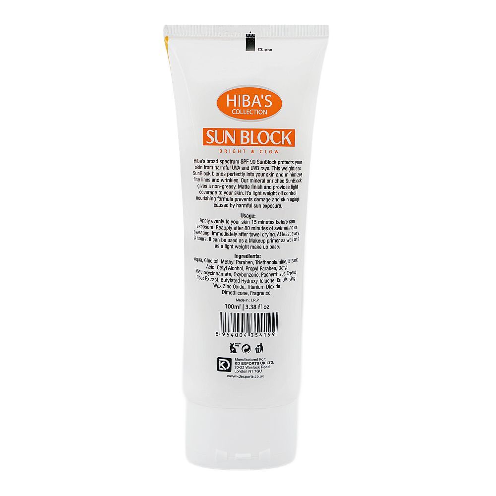 Hiba's Collection Bright & Glow Hyaluronic Face & Body Sun Block, SPF 90+ For Sensitive Skin, 100ml - Image 2