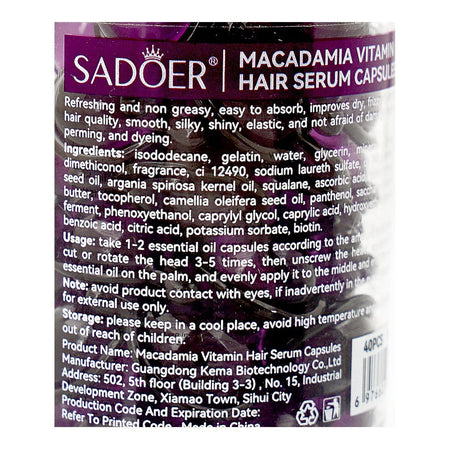 Sadoer Vitamin Macadamia Hair Serum Capules, Argan & Avocado Oil, SD8412, 40-Pack - Image 3