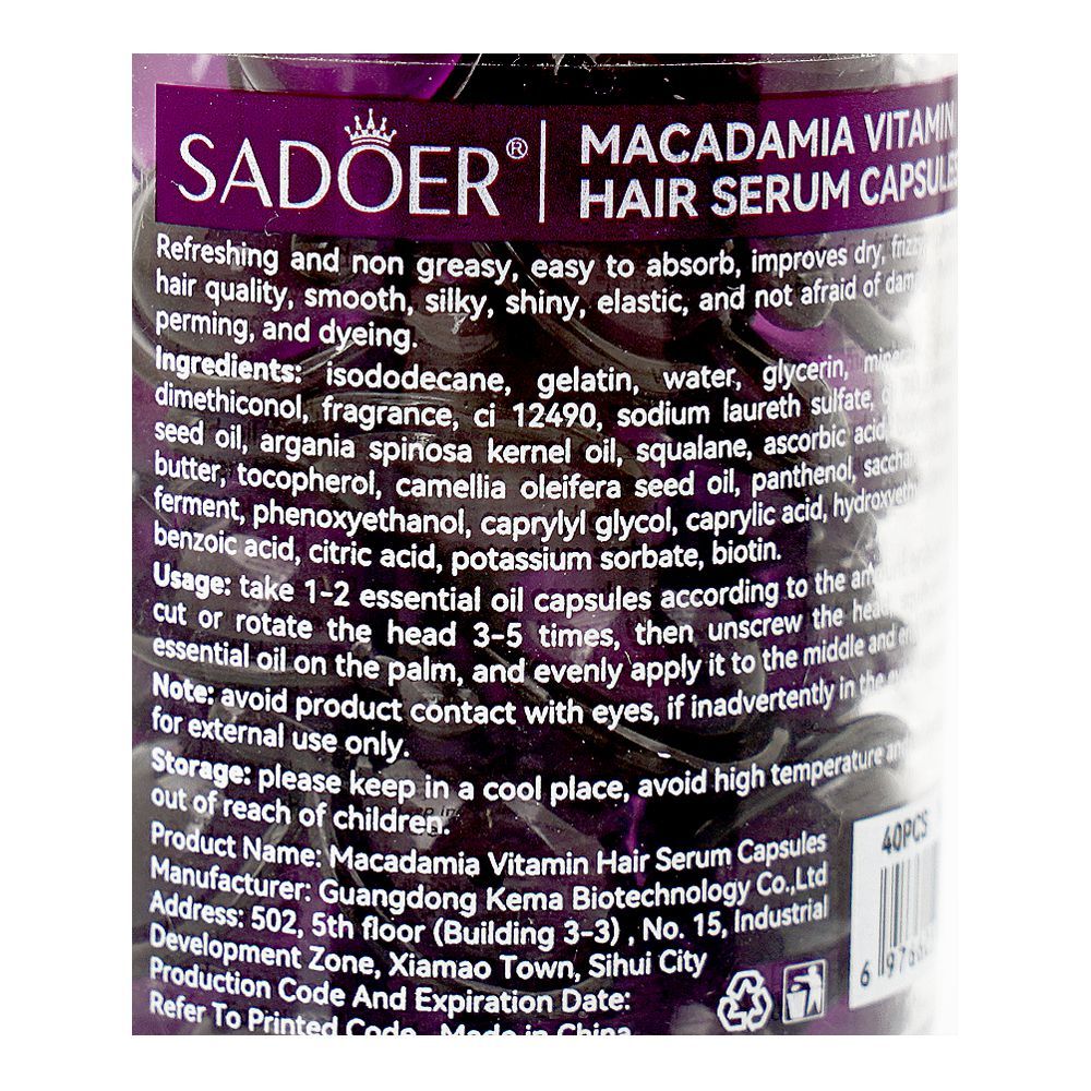 Sadoer Vitamin Macadamia Hair Serum Capules, Argan & Avocado Oil, SD8412, 40-Pack - Image 3