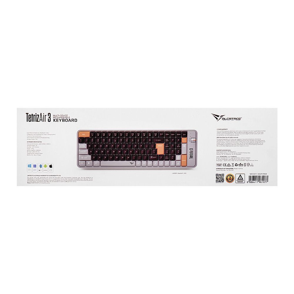 Alcatroz Tetriz Air 3 Multi-Device Dual Mode BT5.3 + 2.4G Rechargeable Keyboard, 500mAh Battery, Autumn Black - Image 2