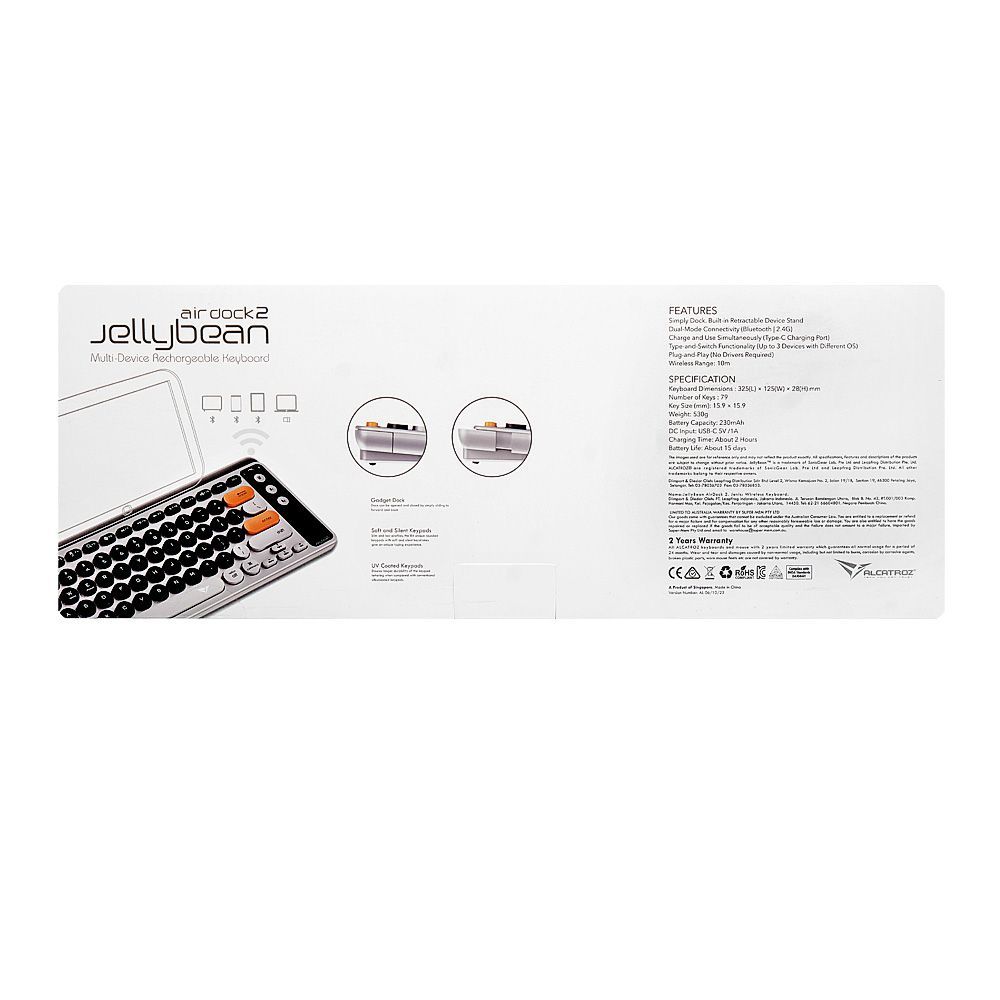 Alcatroz Air Dock 2 Jellybean Multi-Device Dual Mode BT5.3 + 2.4G Rechargeable Keyboard, 230mAh Battery, Autumn Black - Image 2