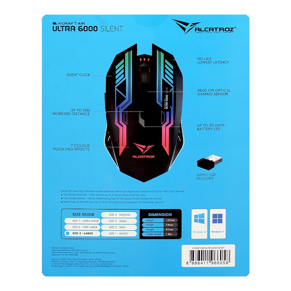 Alcatroz X-Craft Air Ultra 6000 Silent Click Wireless Gaming Mouse - Image 4