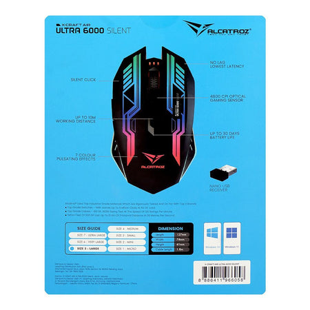 Alcatroz X-Craft Air Ultra 6000 Silent Click Wireless Gaming Mouse - Image 4