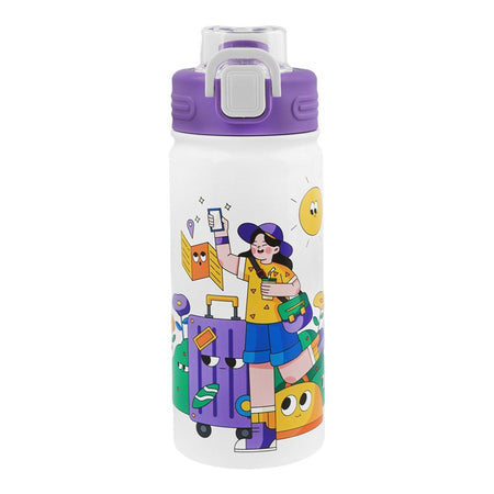 Warq Notes Cartoon Stainless Steel Water Bottle Assorted Color, 500ml - Main Image
