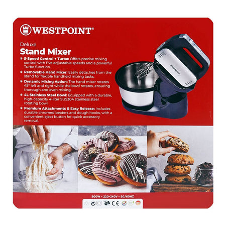 West Point Deluxe Stand Mixer, 500W, 220-240V, 4 Liters Steel Bowl, WF-9826 - Image 3