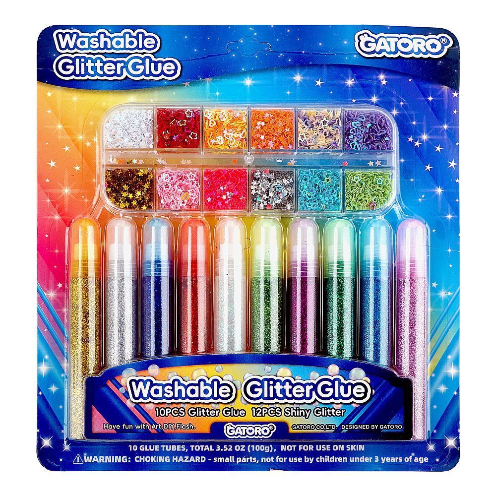 Warq Notes Washable Glitter Glue, 10 X Glitter + 12 X Shiny Glitter - Main Image