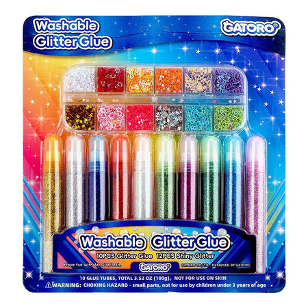 Warq Notes Washable Glitter Glue, 10 X Glitter + 12 X Shiny Glitter - Main Image