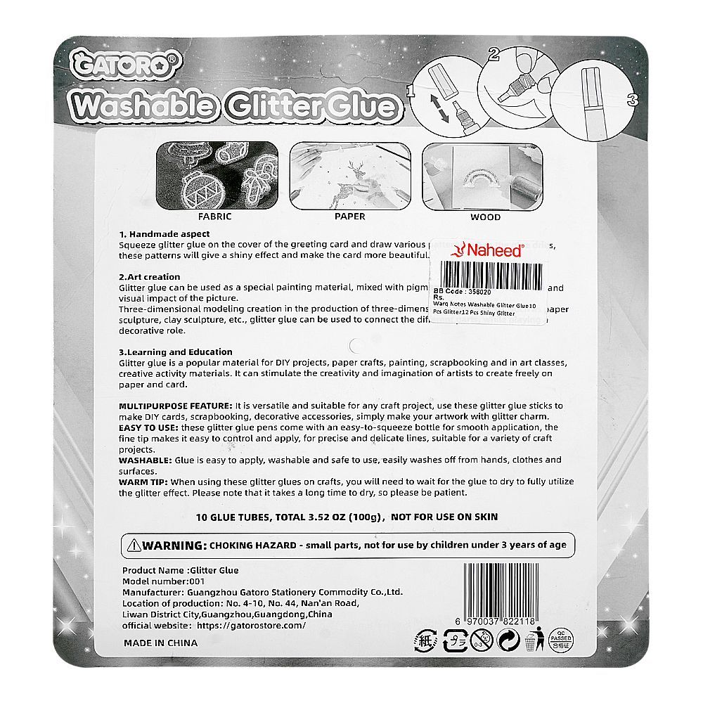 Warq Notes Washable Glitter Glue, 10 X Glitter + 12 X Shiny Glitter - Image 2