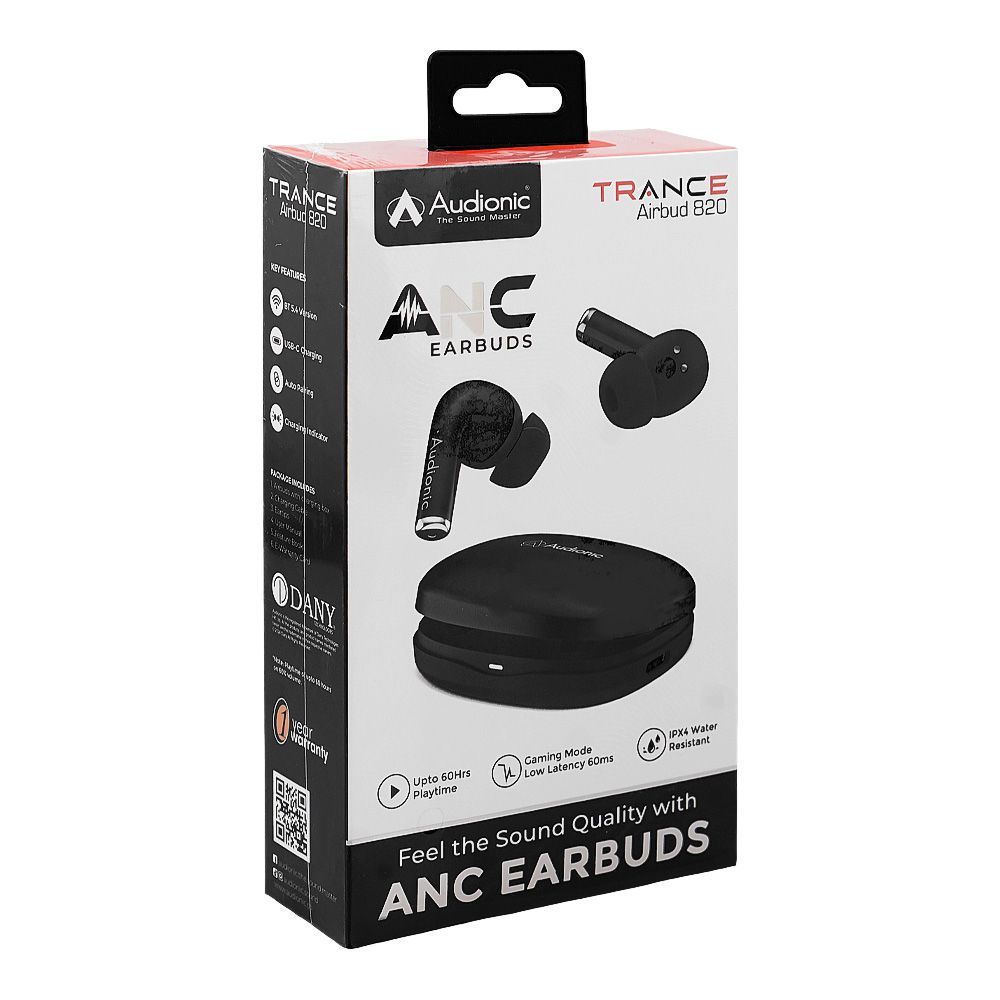 Audionic Trance Dual Mic ANC Earbuds, IPX4 Water Resistant, Upto 60 Hours Playtime, Airbud-820, Onyx Black - Image 2