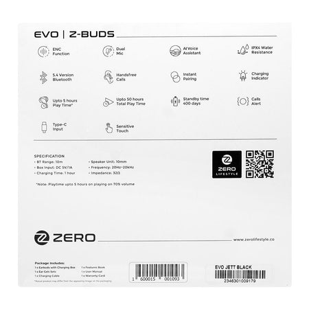 Zero Evo ENC Wireless Z Earbuds, IPX4 Water Resistant, Upto 50 Hours Playtime, Jet Black - Image 6
