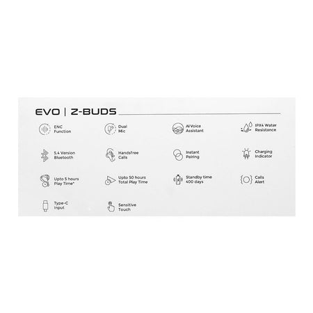 Zero Evo ENC Wireless Z Earbuds, IPX4 Water Resistant, Upto 50 Hours Playtime, Jet Black - Image 7