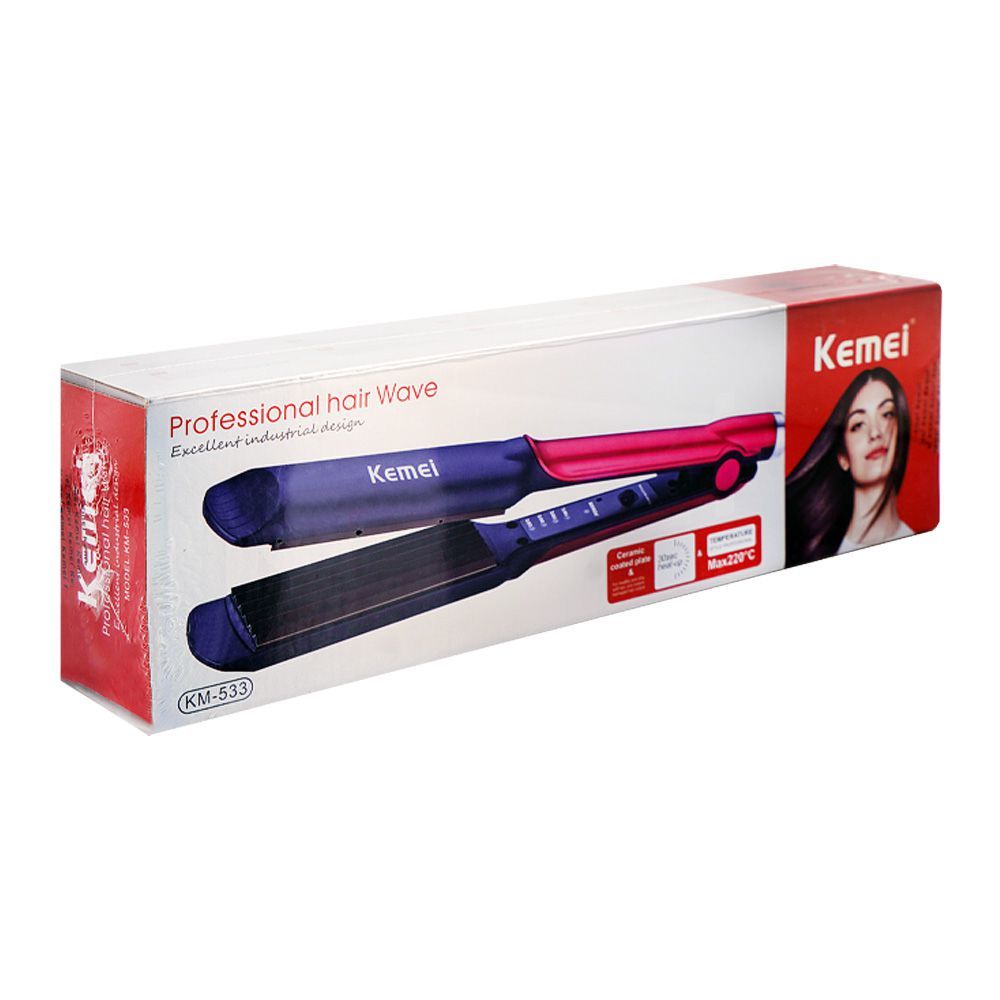 Kemei Ceramic Coated Plate Hair Crimper, 40W, 220-240V, KM-533 - Main Image