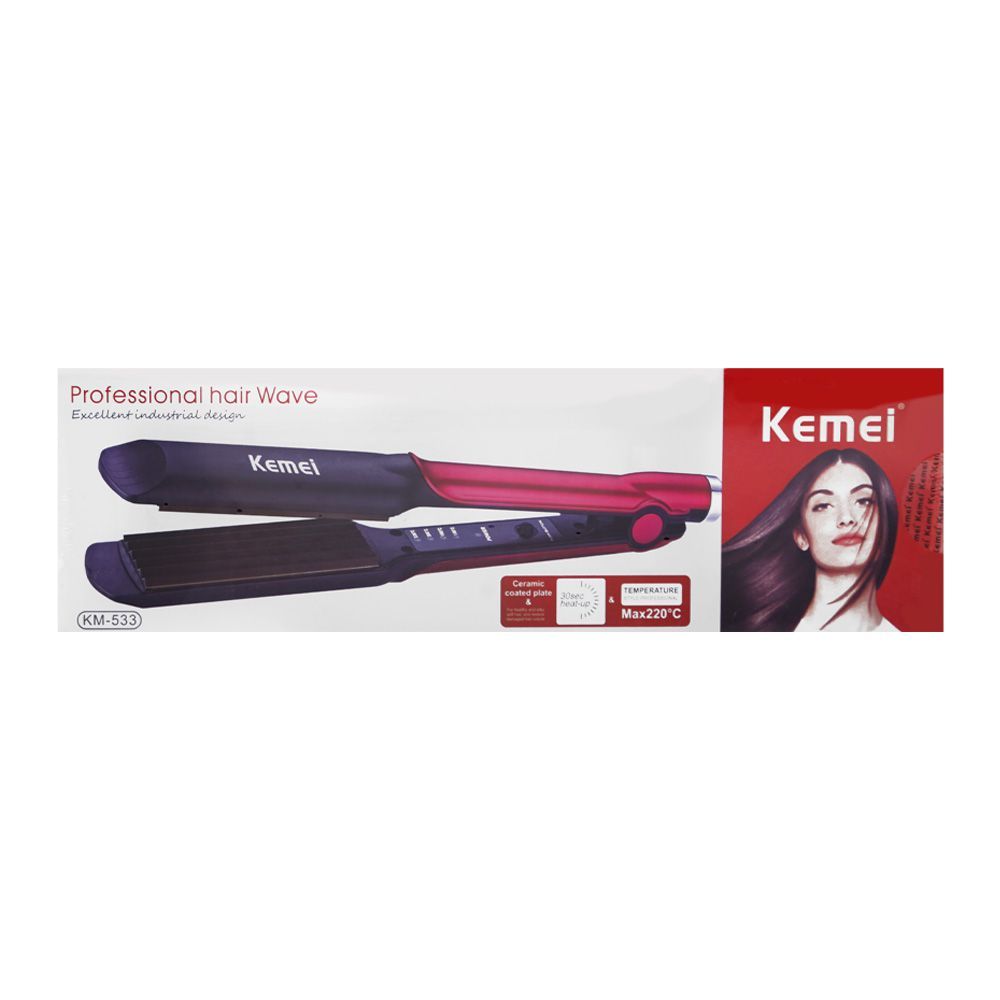 Kemei Ceramic Coated Plate Hair Crimper, 40W, 220-240V, KM-533 - Image 2