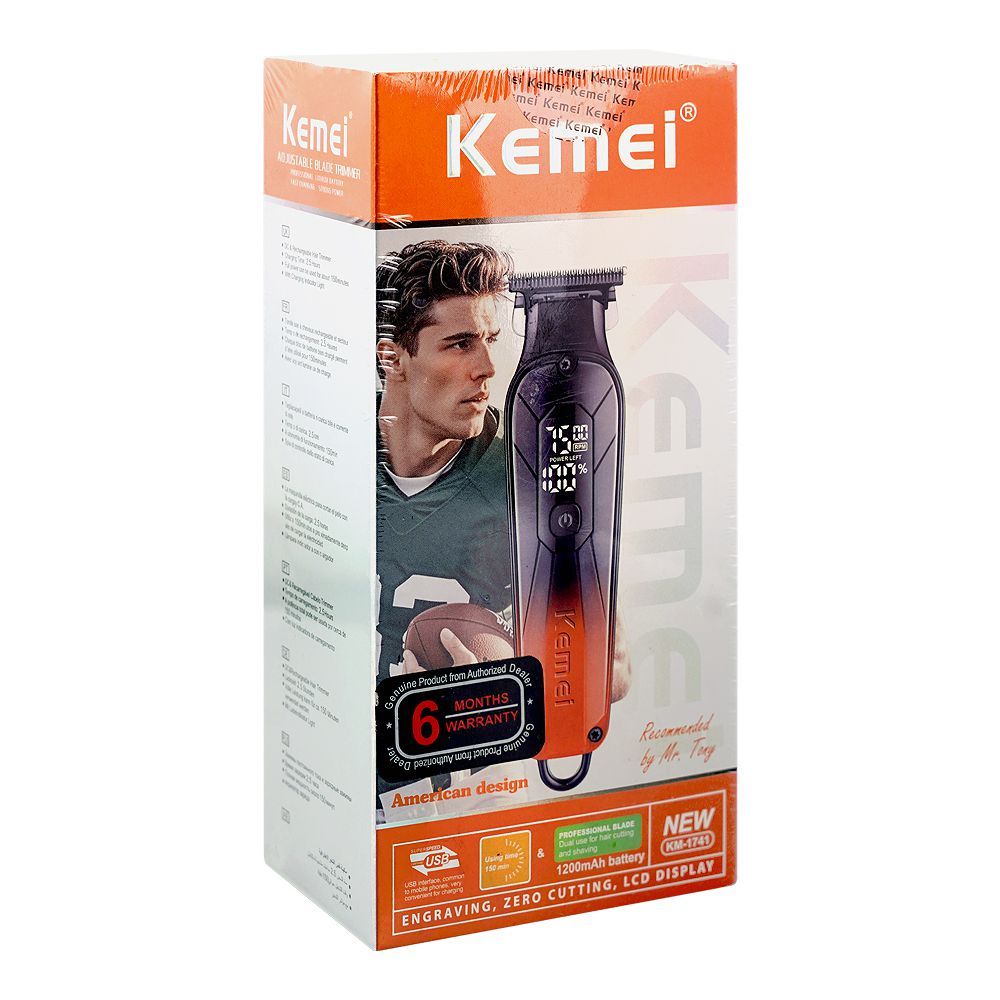 Kemei LCD Display Professional Hair Trimmer, 1200mAh Battery, 150 Minutes Runtime, KM-1741 - Image 2
