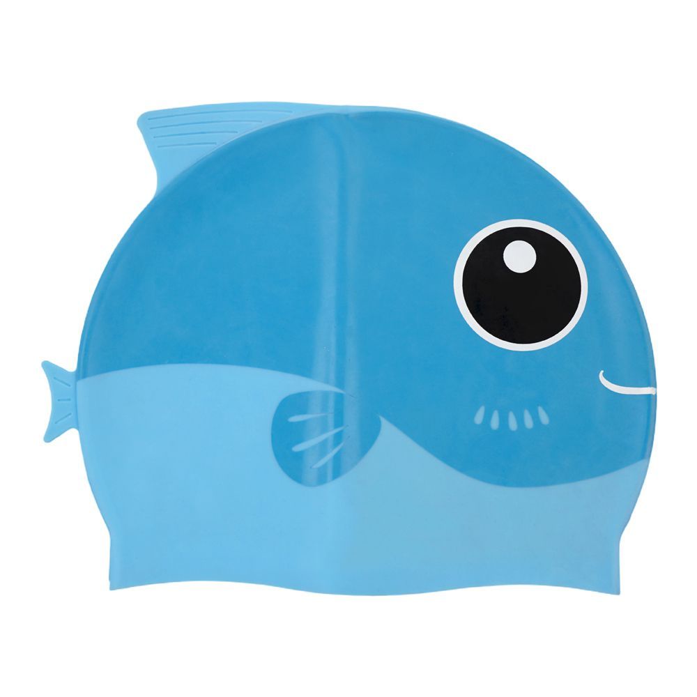 Swimming Cap For Kids, Fish, Blue - Main Image