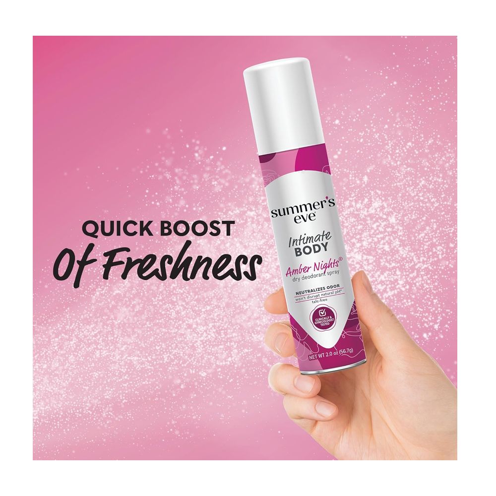 Summer's Eve Amber Nights Daily Refreshing Feminine Body Deodorant Spray, Talc-Free, Vitamin E, 56.7g - Image 6
