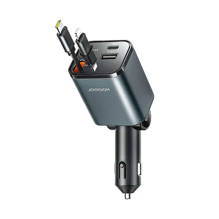 Joyroom 4-in-1 Retractable Car Charger Built-in-Type-C & Lightening Cable, 65W, Dark Grey, JR-CCL05 - Main Image
