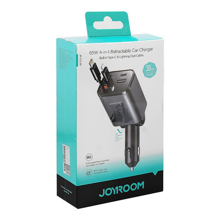 Joyroom 4-in-1 Retractable Car Charger Built-in-Type-C & Lightening Cable, 65W, Dark Grey, JR-CCL05 - Image 2