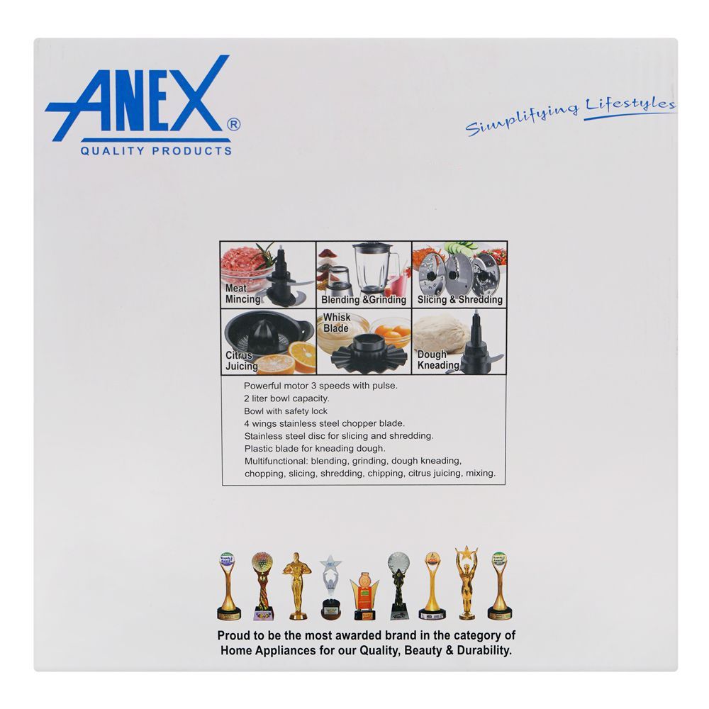 Anex Deluxe Food Processor, 700W, 220-240V, 2 Liter Bowl, AG-3147 - Image 4