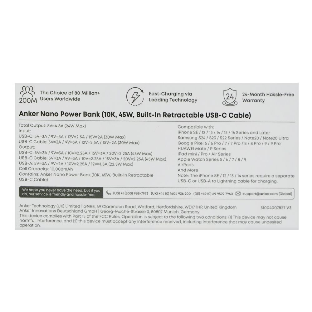 Anker Nano Power Bank, 10000mAh, 45W, Built-In USB-C Cable, Black, A1638H11 - Image 5