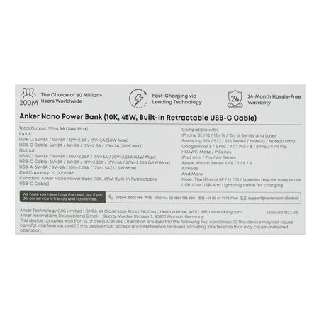Anker Nano Power Bank, 10000mAh, 45W, Built-In USB-C Cable, Black, A1638H11 - Image 5