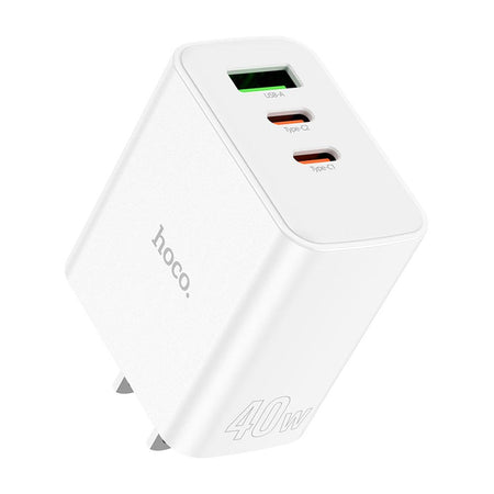 HOCO Pure Power Charger, 1 X USB-A 18W + 2 X USB-C 20W Ports, C126, White, US - Main Image