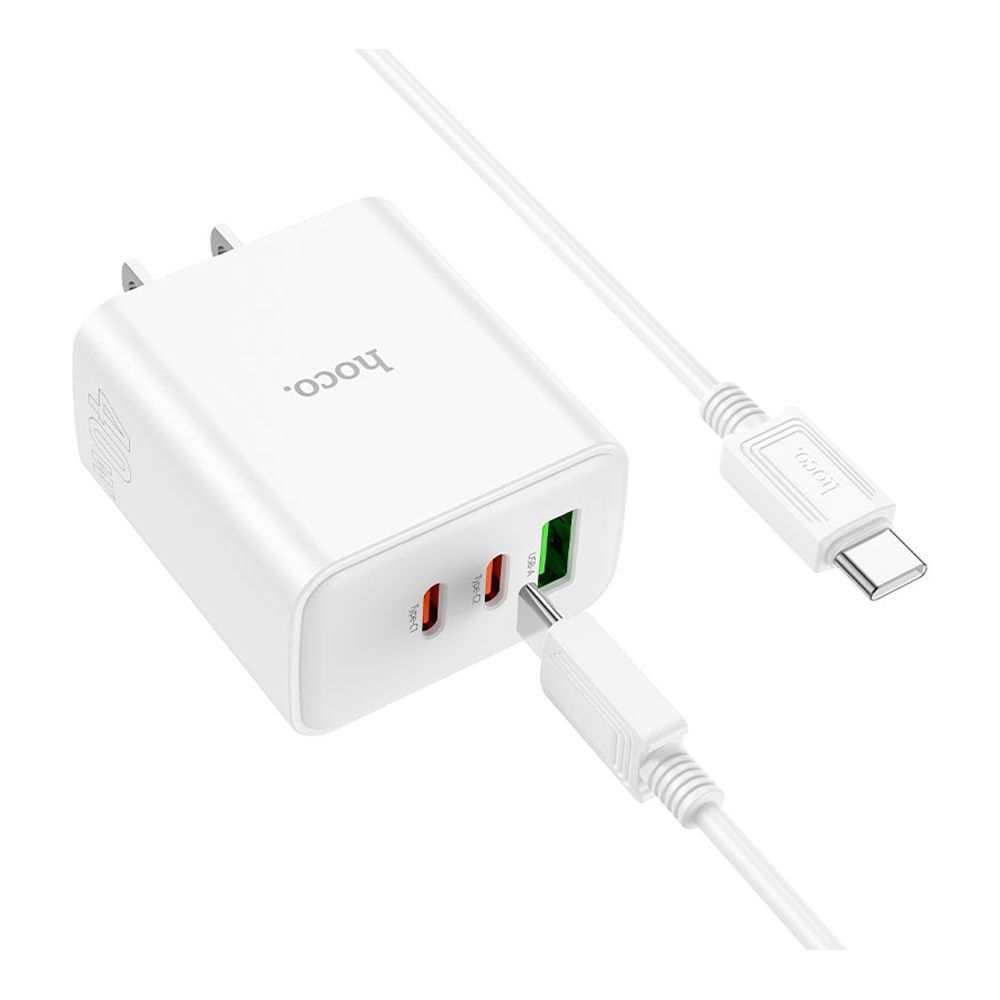 HOCO Pure Power Charger, 1 X USB-A 18W + 2 X USB-C 20W Ports, C126, White, US - Image 4