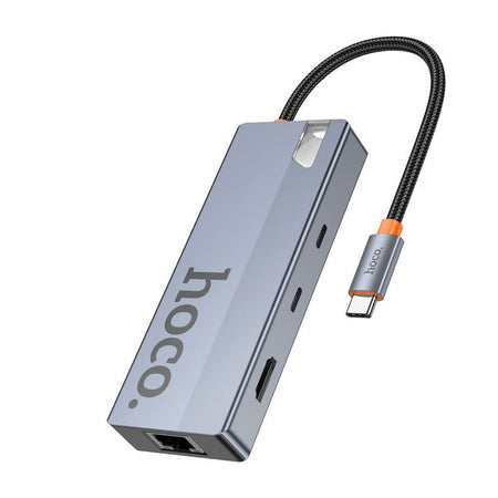 HOCO Wow 8-In-1 Multi-Function Converter Hub, 5Gbps Transfer Speed, HB52, Deep Space Gray - Main Image