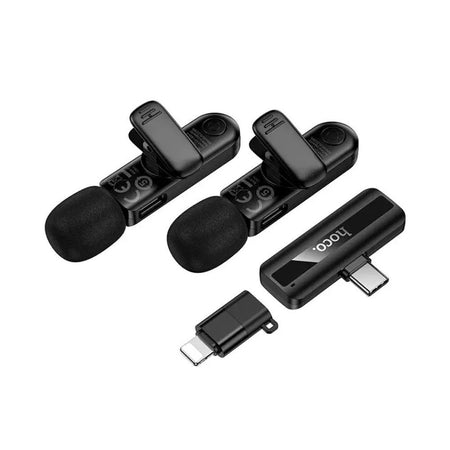 HOCO Fair Dual-Mic Wireless Microphone, 60mAh Battery, For iphone & Type-C, L20A, Black - Image 2