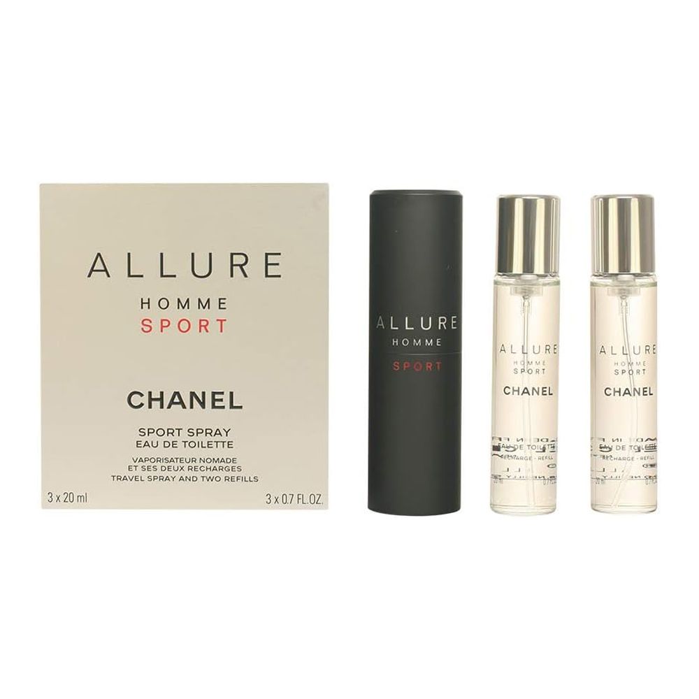 Chanel Allure Homme Sport Gift Set, For Men, Edt Twist And Spray 3 X 20ml Cologne Travel Spray & 2X Refills - Main Image